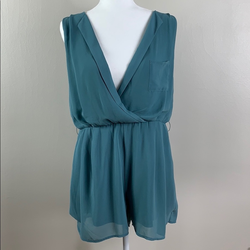 Valleygirl Teal Sleeveless Surplice Romper